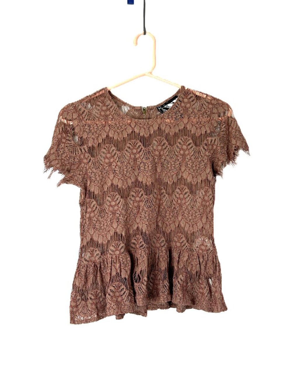 INNY Lace Peplum Fairy Boho Top M Dusty Pink Coquette
